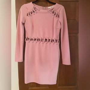 American Threads Woman’s Pink Bodycon Dress With Eyelet Ties Size Size Medium